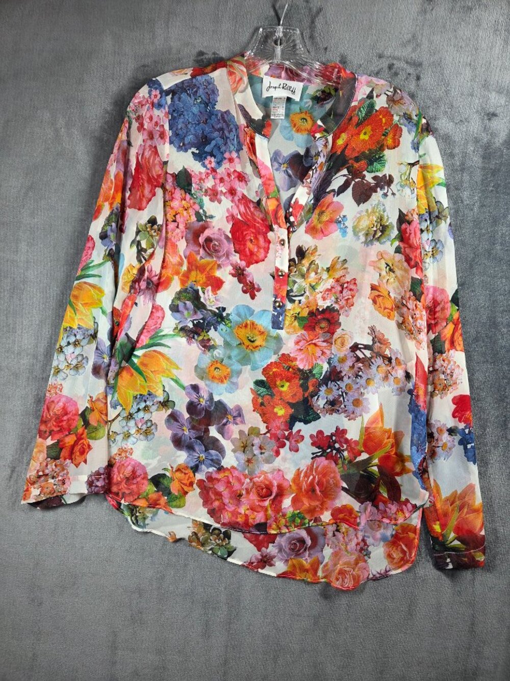 Joseph Ribkoff Top Blouse Floral Size 8 Sheer Long Sleeve